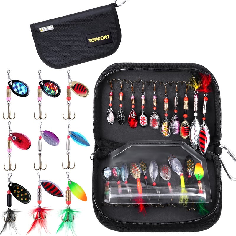 TOPFORT Fishing Lures, Fishing Spoon,Trout Bass Lures, Spinning Lures,Hard Metal Spinner Baits kit with Carry Bag, Fishing Gift for Men, Father's Day, Birthday - Image 1